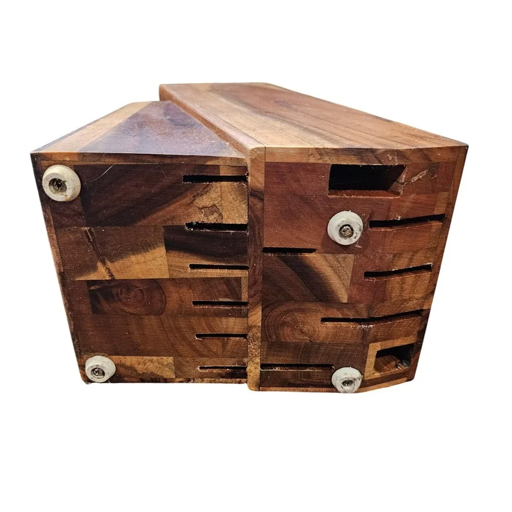 Paula Deen Acacia Wood Knife Block 13 Slot Tiered Countertop Cutlery Organizer